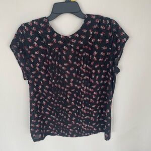 Elle Black Blouse with Pink Floral Design